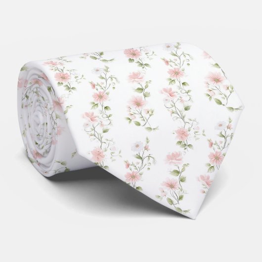 Cravate Delicate pink floral pattern neck tie (Roulé)