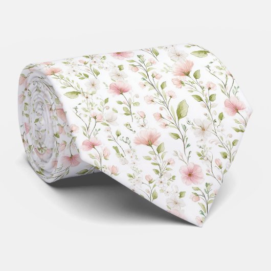 Cravate Delicate pink white flowers pattern neck tie (Roulé)