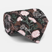 Cravate Délicates oeillets roses avec fleurs Feuilles vert (Roulé)