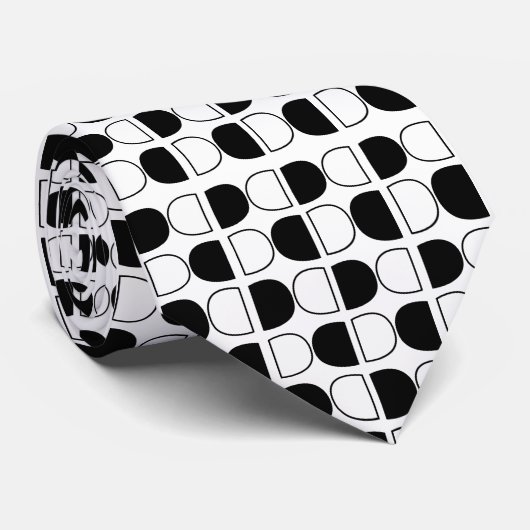 Cravate Demi-cercle géométrique noir et blanc (Roulé)