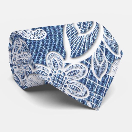 Cravate Denim Lace Floral Mode (Roulé)