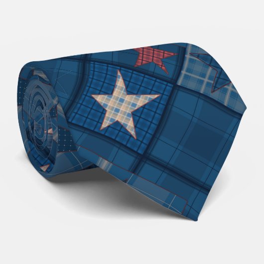 Cravate Dénim patchwork, denim, patchwork, bleu, deni bleu (Roulé)