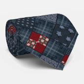 Cravate Dénim patchwork, patchwork, textile, motif bleu (Roulé)