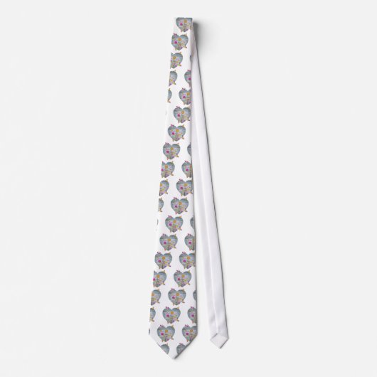 Cravate Denim Pocket Fleurs cardiaques Papillons (Devant)