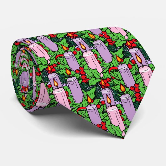 Cravate Dense Overall Pattern of Advent Candles (Roulé)