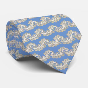 Cravate Dentelle beige et écru sur bleu ou toute couleur