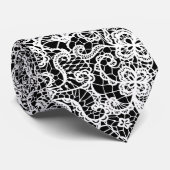 Cravate Dentelle blanche en noir (Roulé)