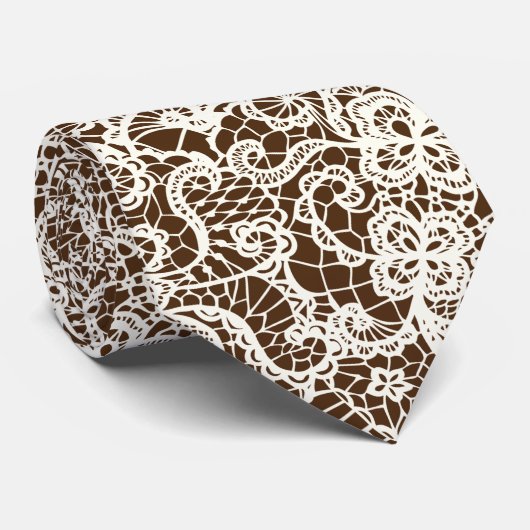 Cravate Dentelle d'ivoire sur Brown (Roulé)
