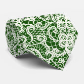 Cravate Dentelle d'ivoire sur fond vert forêt (Roulé)