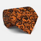 Cravate Dentelle noire d'Halloween sur Orange (Roulé)