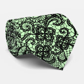Cravate Dentelle noire sur fond vert menthe (Roulé)