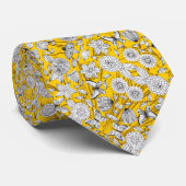 Cravate Design abstrait fleuri jaune blanc mignon (Roulé)