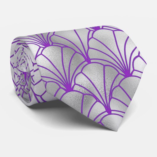 Cravate Design Art Déco élégant de ventilateur violet arge (Roulé)