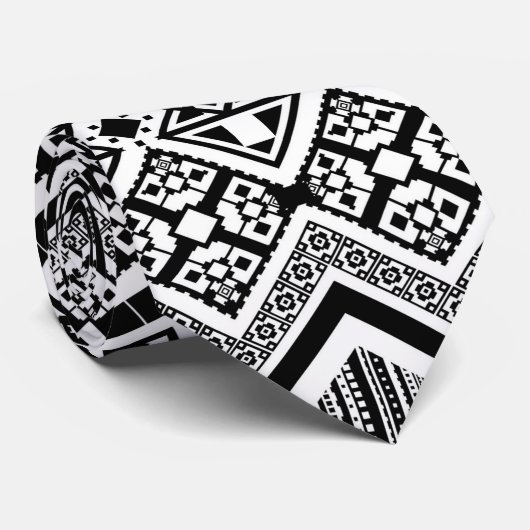 Cravate Design aztèque noir et blanc (Roulé)