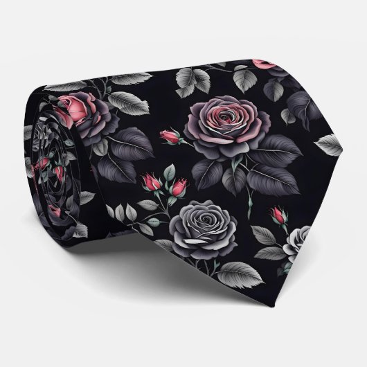 Cravate Design d'art floral Rose sombre (Roulé)