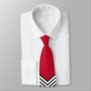 Cravate Design de chevrons noir et blanc et triangle rouge