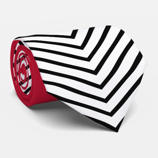 Cravate Design de chevrons noir et blanc et triangle rouge (Roulé)