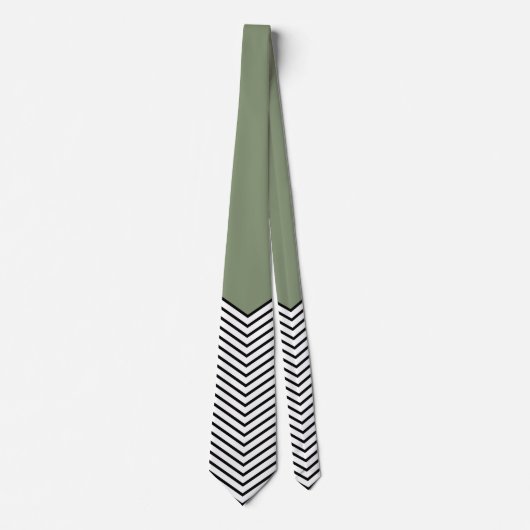 Cravate Design de chevrons noir et blanc et triangle vert (Devant)