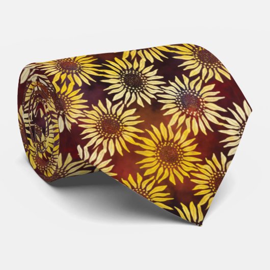 Cravate Design de tournesol Boho-Chic Batik (Roulé)