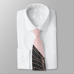 Cravate Design élégant rose en or bambou feuillage rose