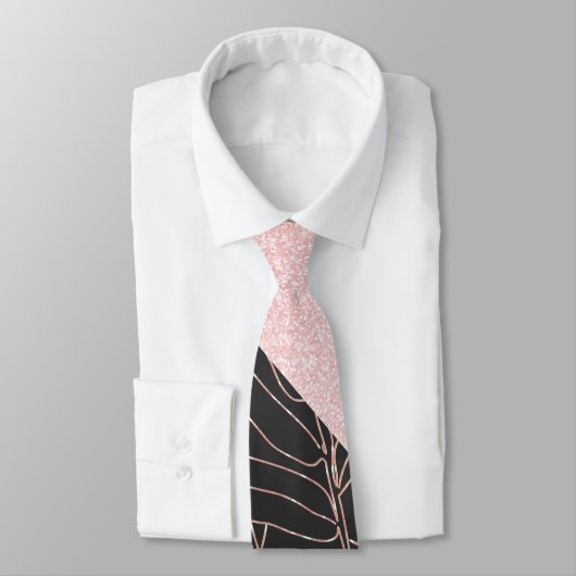 Cravate Design élégant rose en or bambou feuillage rose (Attaché)