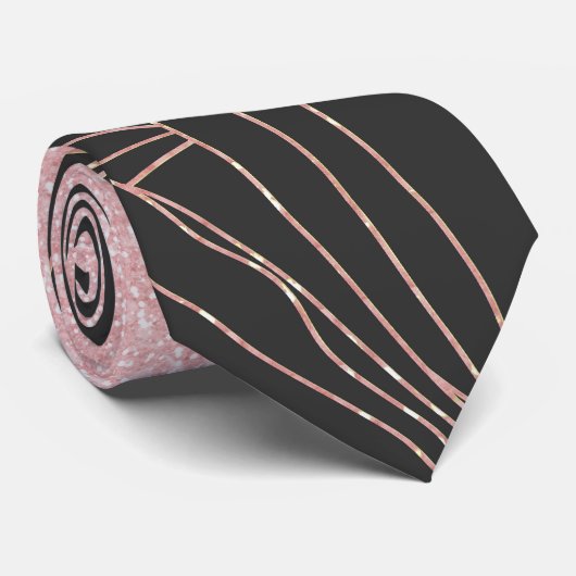 Cravate Design élégant rose en or bambou feuillage rose (Roulé)