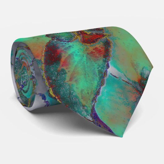 Cravate Design Floral Abstrait/ Turquoise, Royal Blue/Rust (Roulé)