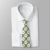 Cravate Design Khaki Fleurs Blanches Flore (Attaché)