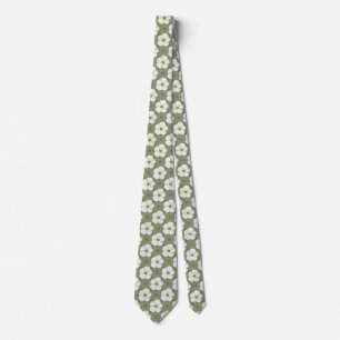 Cravate Design Khaki Fleurs Blanches Flore