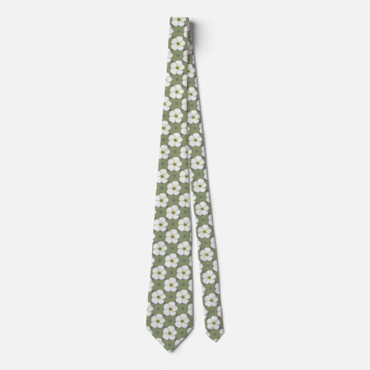 Cravate Design Khaki Fleurs Blanches Flore (Devant)