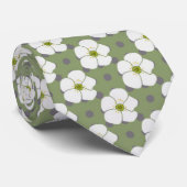 Cravate Design Khaki Fleurs Blanches Flore (Roulé)