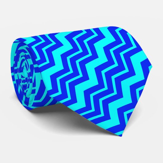 Cravate Design Motif Blue Zig Zag Chevron (Roulé)