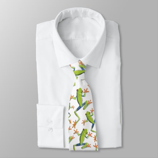 Cravate Design Motif de grenouilles à arbre vert (Attaché)