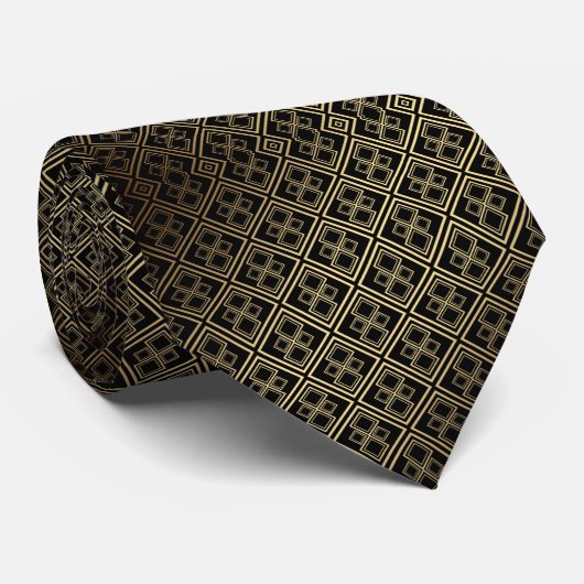 Cravate Design Motif Diamond Or Noir (Roulé)