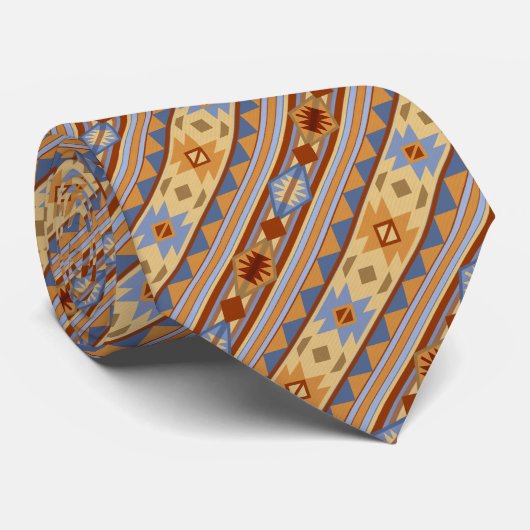 Cravate Design Motif Sud-Ouest Rouille Gris Or (Roulé)