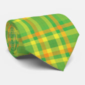 Cravate design plaid vert et jaune (Roulé)