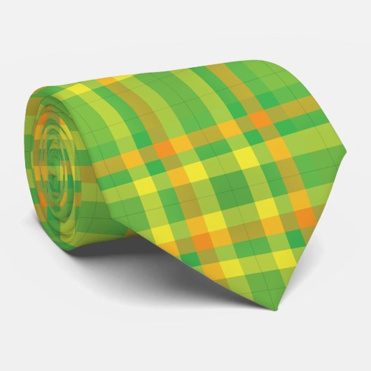 Cravate design plaid vert et jaune (Roulé)
