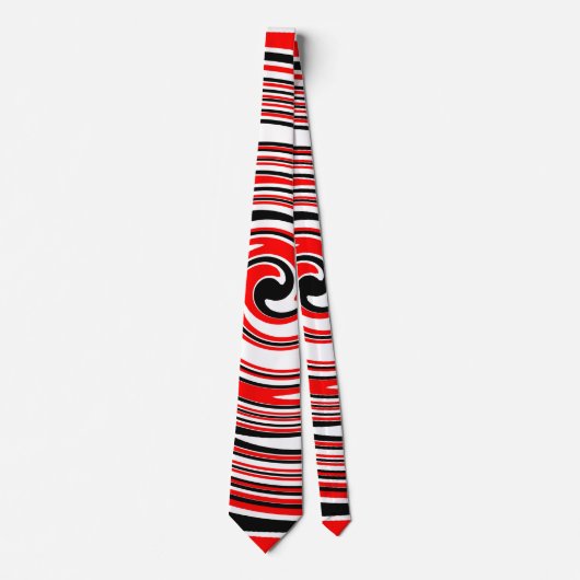 Cravate Design psychédélique rouge blanc et noir (Devant)