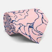 Cravate Design stylé métal marine bleu et rose floral (Roulé)