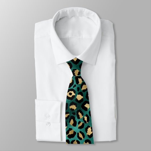 Cravate Design turquoise et Gold Leopard Series 3 (Attaché)
