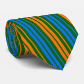 Cravate Dessin à rayures verticales vert orange bleu (Roulé)