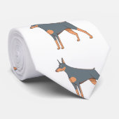 Cravate dessin animé de doberman bleu et rouille (Roulé)