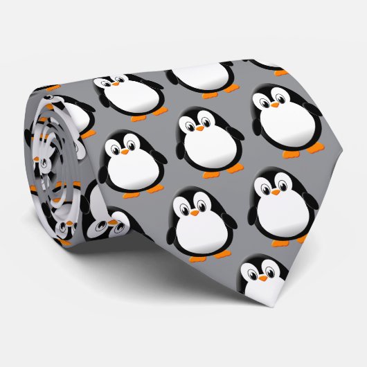 Cravate Dessin animé de pingouin gris mignon (Roulé)
