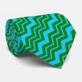 Cravate Dessin chevron zigzag bleu vert  (Roulé)