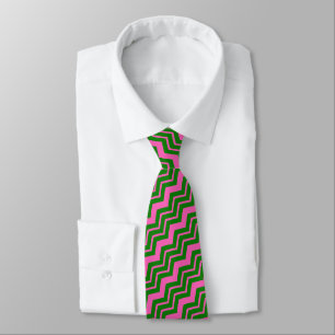 Cravate Dessin chevron zigzag vert rose 