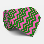 Cravate Dessin chevron zigzag vert rose (Roulé)