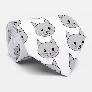 Cravate Dessin de chat gris. Motif