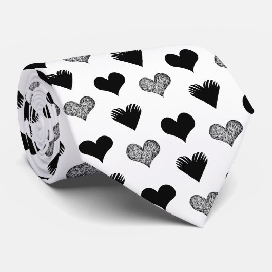 Cravate Dessin de coeurs noir et blanc - Simple Diversity (Roulé)