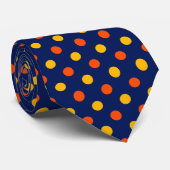 Cravate Dessin de points orange jaune sur fond bleu  (Roulé)