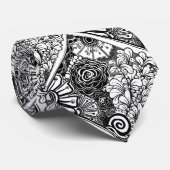 Cravate Dessin Floral Zen Noir Et Blanc (Roulé)